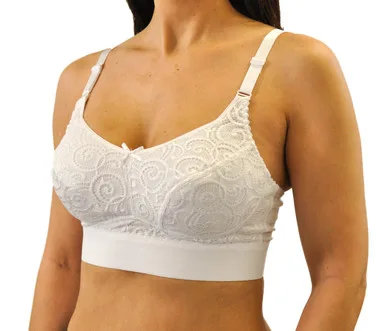 Nearly Me -White Soft Lace Cup Full Coverage Post Mastectomy Lumpectomy Pocket Bra for Silicone Breast Form Prosthesis Insert Anna #5628